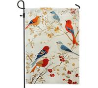 Bandiera da giardino con uccelli colorati primaverili e estivi, striscione decorativo per amici piumati, decorazione per prato esterno su entrambi i lati, bandiera da cortile ispirata alla natura