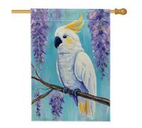 Bandiera da giardino con uccelli colorati primaverili ed estivi, cacatua bianco, glicine e decorazione per la casa, striscione da giardino, bandiera da giardino in iuta su entrambi i lati, decorazione