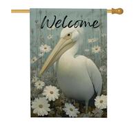 Bandiera da giardino con uccelli costieri di benvenuto, striscione floreale bianco per cortile, decorazione estiva per esterni su entrambi i lati, decorazione per la casa e il prato, 71 x 101 cm