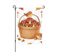 Bandiera da giardino con uccelli e funghi su entrambi i lati, 30,5 x 45,7 cm, resistente allo sbiadimento, per esterni, inaugurazione della casa, decorazione per le vacanze