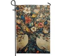 Bandiera da giardino con uccelli, fiori colorati, decorazione per esterni, bandiera primaverile estiva, bandiera per prato in tessuto su entrambi i lati, decorazione per cortile a tema natura, 30,5 x