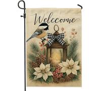 Bandiera da giardino con uccelli, lanterna rustica invernale a forma di stella di Natale, in iuta marrone, double face, decorativa, per esterni, patio, prato, portico, balcone, 30,5 x 45,7 cm