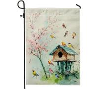 Bandiera da giardino con uccelli primaverili e estivi, colorata con piume, decorazione per casa degli uccelli, bandiere da giardino, stampa artistica su entrambi i lati, decorazione per prato