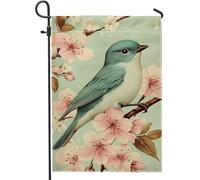 Bandiera da giardino con uccellini blu primaverili ed estivi, bandiera vintage floreale per cortile, decorazione da giardino in iuta su entrambi i lati, decorazione per esterni, feste in casa, 30,5 x