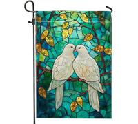 Bandiera da giardino con uccellini, colombe bianche che si baciano, decorazione per esterni, decorazione stagionale su entrambi i lati, decorazione per il giardino della casa, per le vacanze, per la