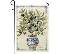 Bandiera da giardino con ulivo, design a olivo blu e viola, decorazione per esterni, doppio lato, per primavera ed estate, regalo di inaugurazione della casa, stile mediterraneo, 30,5 x 45,7 cm