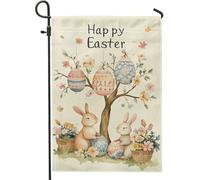 Bandiera da giardino con uova di coniglietto pasquale, morbida bandiera decorativa per esterni, double face, decorazione primaverile per prato, design floreale con animali carini, 30,5 x 45,7 cm