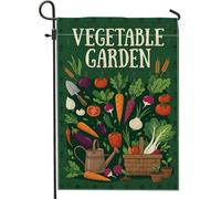 Bandiera da giardino con verdure, cestino per attrezzi da giardinaggio rustico verde primaverile su entrambi i lati, bandiere decorative per esterni, patio, prato, portico anteriore, balcone, 30,5 x