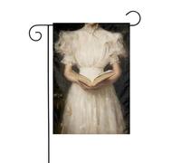 Bandiera da giardino con vestito bianco donna che tiene un libro aperto 30 x 45 cm verticale su entrambi i lati casa colonica vacanze decorazioni esterne bandiera cortile