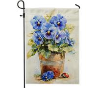 Bandiera da giardino con viola del pensiero blu, decorazione floreale vibrante per la casa e il cortile, decorazione da giardino in iuta su entrambi i lati, design a coccinella, 30,5 x 45,7 cm