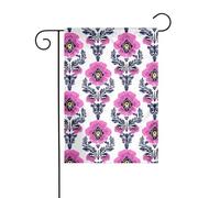 Bandiera da giardino con viole del pensiero rosa fluo, arte popolare, 30 x 45 cm, verticale, double face, decorazione per esterni