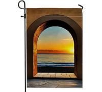 Bandiera da giardino con vista sull'oceano e tramonto, multicolore, decorazione da esterno, double face, in iuta, 30,5 x 45,7 cm