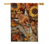 Bandiera da giardino con volpe autunnale, arancione che dorme volpe e girasole, striscione decorativo per la casa, bandiera da giardino in iuta su entrambi i lati, decorazione autunnale per esterni