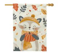 Bandiera da giardino con volpe autunnale carina, foglie di zucca arancione, striscione decorativo per la casa, bandiera da giardino in iuta su entrambi i lati, decorazione per esterni, 71 x 101 cm
