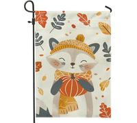 Bandiera da giardino con volpe autunnale carina, foglie di zucca arancione, striscione decorativo per la casa, bandiera da giardino in iuta su entrambi i lati, decorazione per esterni, 30,5 x 45,7 cm