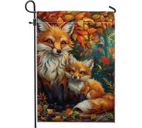 Bandiera da giardino con volpe autunnale, foglie autunnali con animali, decorazione per la casa e il giardino, decorazione per prato esterno su entrambi i lati, 30,5 x 45,7 cm