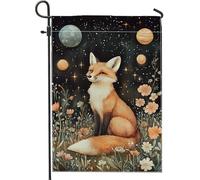 Bandiera da giardino con volpe celeste, fiori di volpe arancione, decorazione per la casa e il giardino, doppia faccia in iuta stagionale decorazione per prato all'aperto 30,5 x 45,7 cm