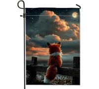 Bandiera da giardino con volpe che osserva la luna, bandiera arancione per la decorazione della casa, bandiera su entrambi i lati in iuta per la decorazione del prato esterno 30,5 x 45,7 cm