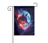 Bandiera da giardino con volpe e luna, 30 x 45 cm, verticale, double face, decorazione per case in campagna, per esterni, bandiera da cortile