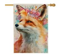Bandiera da giardino con volpe floreale, decorazione da esterno colorata con animali reali, in iuta su entrambi i lati, per primavera ed estate, decorazione per la casa, 71 x 101 cm