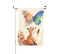 Bandiera da giardino con volpe floreale e farfalla, color crema, double face, 30,5 x 45,7 cm, resistente allo sbiadimento, per esterni, decorazioni per festival per cortile