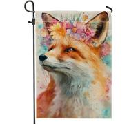Bandiera da giardino con volpe floreale, fiore colorato animale reale decorazione per esterni, striscione su entrambi i lati per prato per primavera estate decorazione della casa 30,5 x 45,7 cm