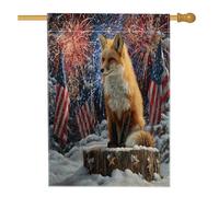 Bandiera da giardino con volpe invernale, bandiera patriottica rossa bianca blu fuochi d'artificio e stelle, decorazione per la casa, bandiera a doppio lato, per esterni, feste, cortile, decorazione
