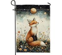 Bandiera da giardino con volpe magica, decorazione per la casa con animali della foresta arancione, decorazione per la casa su entrambi i lati, decorazione per prato all'aperto, scena della natura