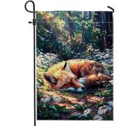 Bandiera da giardino con volpe primaverile e estiva, bandiera arancione che dorme con animali floreali per la casa, bandiera da giardino in iuta su entrambi i lati, decorazione per esterni, 30,5 x