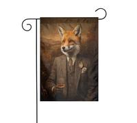 Bandiera da giardino con volpe stravagante che indossa un vestito vittoriano in tweed da giardino, 30 x 45 cm, verticale, double face, decorazione per case in campagna, vacanze esterne, bandiera da