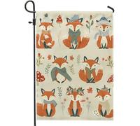 Bandiera da giardino con volpi autunnali, motivo: creature del bosco arancione, decorazione autunnale da giardino, bandiera da giardino in iuta su entrambi i lati, decorazione per feste all'aperto