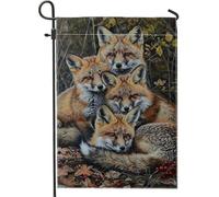 Bandiera da giardino con volpi autunnali, striscione decorativo per la casa con animali del bosco marrone, bandiera su entrambi i lati in iuta per cortile, decorazione stagionale per esterni, 30,5 x