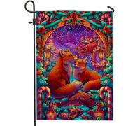 Bandiera da giardino con volpi per le vacanze invernali, decorazione colorata per esterni, striscione in iuta su entrambi i lati per la decorazione natalizia del prato 30,5 x 45,7 cm