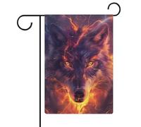 Bandiera da giardino con volto di lupo con fiamme, per vacanze stagionali, juta, double face, per casa, cortile, esterni, 30,5 x 45,7 cm