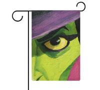 Bandiera da giardino con volto di strega, colore verde, con cappello viola, per vacanze stagionali, in iuta, double face, per casa, cortile, esterni, 30,5 x 45,7 cm
