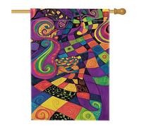 Bandiera da giardino con vortici astratti colorati e a scacchi, bandiera decorativa per esterni viola vibrante, bandiera da cortile su entrambi i lati, decorazione per feste in prato, 71 x 101 cm