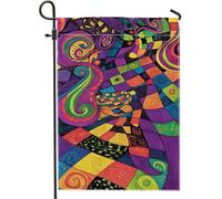 Bandiera da giardino con vortici astratti colorati e a scacchi, bandiera decorativa per esterni viola vibrante, bandiera da cortile su entrambi i lati, decorazione per feste in prato, 30,5 x 45,7 cm