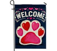 Bandiera da giardino con zampe, fantasiosi cuori giocosi Welcome Spring pesca iuta doppia faccia piccola bandiera da giardino per patio esterno prato portico ingresso campeggio 30,5 x 45,7 cm