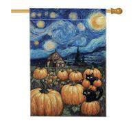 Bandiera da giardino con zucca autunnale, bandiera blu notte cielo gatti decorazione per la casa, doppia faccia iuta decorazione per prato all'aperto, festa del Ringraziamento di Halloween, bandiera