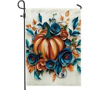 Bandiera da giardino con zucca autunnale, bandiera floreale arancione blu per il Ringraziamento, decorazione autunnale su entrambi i lati, 30,5 x 45,7 cm