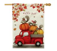 Bandiera da giardino con zucca autunnale, bandiera rossa vintage per camion, scoiattolo, decorazione per esterni, bandiera da giardino in iuta su entrambi i lati, decorazione per prato, 71 x 101 cm