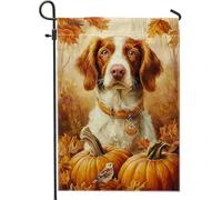 Bandiera da giardino con zucca autunnale, cane marrone con foglie autunnali, decorazione per esterni, striscione in iuta stagionale per giardino e decorazione del Ringraziamento, 30,5 x 45,7 cm