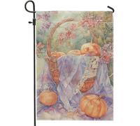 Bandiera da giardino con zucca autunnale, cesto arancione floreale, decorazione per la casa, bandiera su entrambi i lati in iuta per cortile, decorazione stagionale per esterni, 30,5 x 45,7 cm