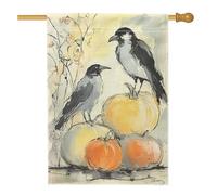 Bandiera da giardino con zucca autunnale, corvi neri e zucca bianca, decorazione per prato all'aperto, striscione per raccolto autunnale su entrambi i lati, decorazione per il cortile del