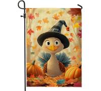 Bandiera da giardino con zucca autunnale, graziosa anatra con cappello da strega, decorazione per la casa, bandiera da cortile in iuta su entrambi i lati, per decorazione esterna del prato, 30,5 x