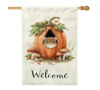 Bandiera da giardino con zucca autunnale, simpatico topolino con zucca arancione, striscione per raccolto autunnale, decorazione per prato di benvenuto stagionale, 71 x 101 cm