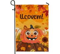 Bandiera da giardino con zucca autunnale, striscione decorativo arancione con zucca carina, bandiera a doppia faccia in iuta per cortile decorazione per Halloween all'aperto prato 30,5 x 45,7 cm