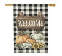 Bandiera da giardino con zucca autunnale, striscione decorativo per esterni arancione e bianco, decorazione per la casa a scacchi su entrambi i lati, decorazione per prato di benvenuto stagionale, 71