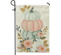 Bandiera da giardino con zucca autunnale, striscione decorativo verde e pesca, decorazione per la casa autunnale su entrambi i lati, decorazione per la casa all'aperto, decorazione per prato per festa