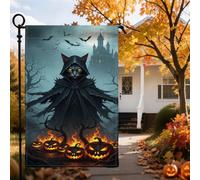 Bandiera da giardino con zucca di Halloween, 30,5 x 45,7 cm, doppio lato mietitore gatto nero castello stregato pipistrelli volanti Jack-O'-Lanterns piccola bandiera in iuta fattoria Halloween cortile